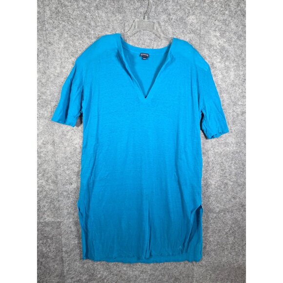 Vilebrequin A-Line Long Dress Kaftan Blue Linen Lagenlook 3/4 Sleeve Size S / M - Picture 2 of 8